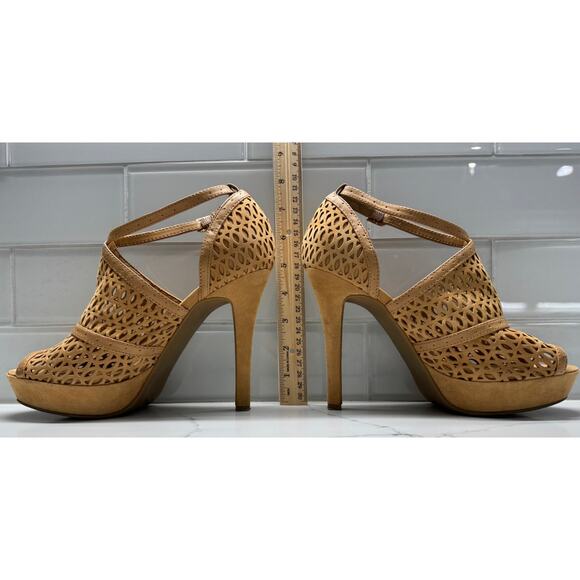 BCBGeneration Peep Toe Ankle Strap Stilettos, Toffee, Basic Calf/Nubuck, 7.5M - Picture 3 of 10